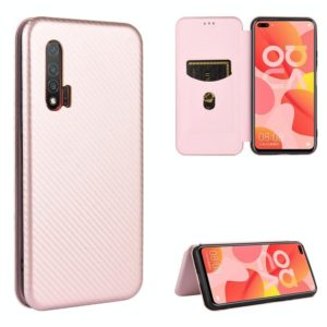 For Huawei nova 6 4G Carbon Fiber Texture Horizontal Flip TPU + PC + PU Leather Case with Card Slot(Pink) (OEM)