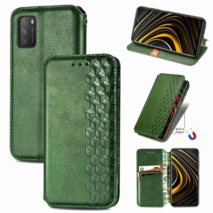 For Xiaomi POCO M3 Cubic Grid Pressed Horizontal Flip Magnetic PU Leather Case with Holder & Card Slots & Wallet(Green) (OEM)