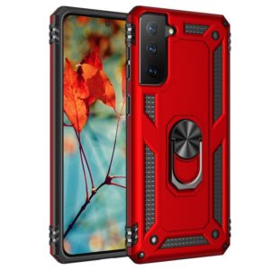 For Samsung Galaxy S21 FE Shockproof TPU + PC Protective Case with 360 Degree Rotating Holder(Red) (OEM)