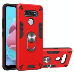For LG K51 / Q51 2 in 1 Armour Series PC + TPU Protective Case with Ring Holder(Red) (OEM)