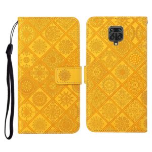 For Xiaomi Redmi Note 9 Pro Ethnic Style Embossed Pattern Horizontal Flip Leather Case with Holder & Card Slots & Wallet & Lanyard(Yellow) (OEM)