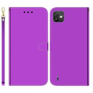 For Wiko Y82 Imitated Mirror Surface Horizontal Flip Leather Phone Case(Purple) (OEM)