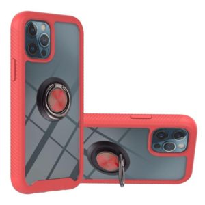 For iPhone 12 / 12 Pro Starry Sky Solid Color Series Shockproof PC + TPU Protective Case with Ring Holder & Magnetic Function(Red) (OEM)