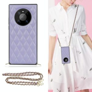 For Huawei Mate 40 Pro Elegant Rhombic Pattern Microfiber Leather +TPU Shockproof Case with Crossbody Strap Chain(Purple) (OEM)