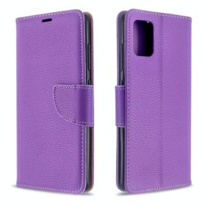 For Galaxy A51 Litchi Texture Pure Color Horizontal Flip PU Leather Case with Holder & Card Slots & Wallet & Lanyard(Purple) (OEM)