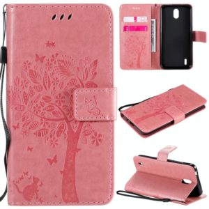 For Nokia 1.3 Tree & Cat Embossed Pattern Horizontal Flip Leather Case with Holder & Card Slots & Wallet & Lanyard(Pink) (OEM)