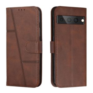 For Google Pixel 7 Pro Stitching Calf Texture Buckle Leather Phone Case(Brown) (OEM)