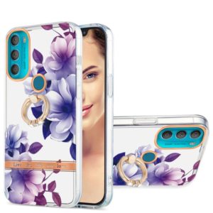 For Motorola Moto G71 5G Ring IMD Flowers TPU Phone Case(Purple Begonia) (OEM)