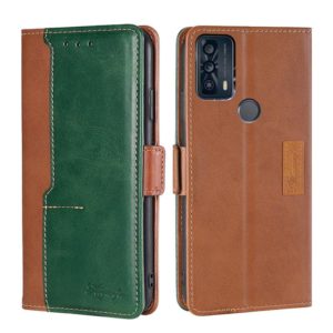 For TCL 20B/6159K Contrast Color Side Buckle Leather Phone Case(Light Brown + Green) (OEM)