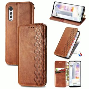 For LG Velvet 5G Cubic Grid Pressed Horizontal Flip Magnetic PU Leather Case with Holder & Card Slots & Wallet(Brown) (OEM)