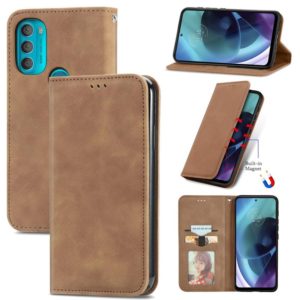 For Motorola Moto G71 5GRetro Skin Feel Magnetic Horizontal Flip Leather Phone Case(Brown) (OEM)