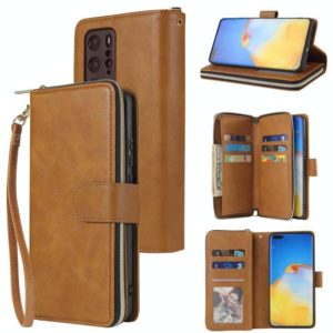 For Huawei P40 Pro Zipper Wallet Bag Horizontal Flip PU Leather Case with Holder & 9 Card Slots & Wallet & Lanyard & Photo Frame(Brown) (OEM)