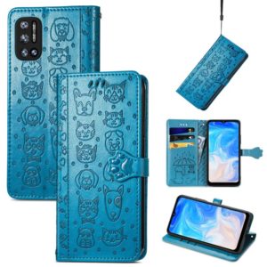 For Doogee N40 Pro Cat and Dog Embossed Horizontal Flip Phone Leather Case with Holder & Card Slot & Wallet & Lanyard(Blue) (OEM)