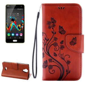 Pressed Flowers Horizontal Flip Leather Case for Wiko U Feel Lite, with Magnetic Buckle & Holder & Card Slots & Wallet(Brown) (OEM)