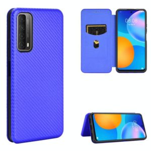 For Huawei P Smart 2021 / Y7A Carbon Fiber Texture Horizontal Flip TPU + PC + PU Leather Case with Card Slot(Blue) (OEM)