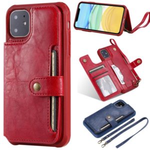 For iPhone 11 For iPhone 11 Buckle Zipper Shockproof Protective Case with Holder & Card Slots & Wallet & Lanyard & Photos Frame(Red) (OEM)