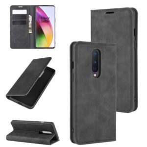 For OnePlus 8 Retro-skin Business Magnetic Suction Leather Case with Holder & Card Slots & Wallet(Black) (OEM)