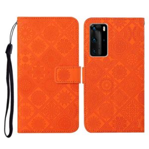 For Huawei P40 Pro Ethnic Style Embossed Pattern Horizontal Flip Leather Case with Holder & Card Slots & Wallet & Lanyard(Orange) (OEM)