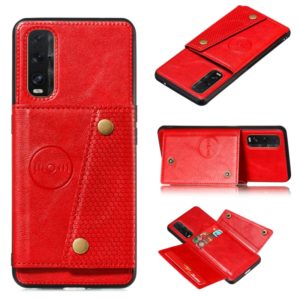 For OPPO Reno3 Pro Double Buckle PU + TPU Shockproof Magnetic Protective Case with Card Slot & Holder(Red) (OEM)
