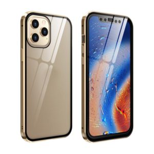 For iPhone 12 / 12 Pro Double Sides Tempered Glass Magnetic Adsorption Metal Frame HD Screen Case(Gold) (OEM)