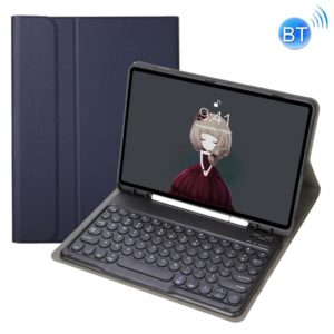 YA102B Detachable Lambskin Texture Round Keycap Bluetooth Keyboard Leather Tablet Case with Pen Slot & Stand For iPad 10.2 (2020) & (2019) / Air 3 10.5 inch / Pro 10.5 inch(Dark Blue) (OEM)