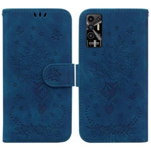 For Tecno Pova 2 Butterfly Rose Embossed Leather Phone Case(Blue) (OEM)