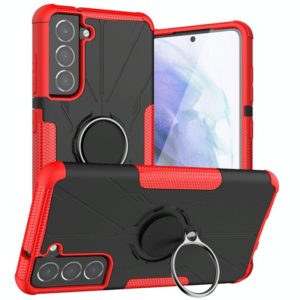 For Samsung Galaxy S21 FE Machine Armor Bear Shockproof PC + TPU Protective Case with Ring Holder(Red) (OEM)