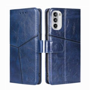 For Motorola Moto G52 4G/G82 5G Geometric Stitching Horizontal Flip Leather Phone Case(Blue) (OEM)