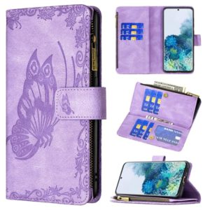 For Samsung Galaxy S20 Flying Butterfly Embossing Pattern Zipper Horizontal Flip Leather Case with Holder & Card Slots & Wallet(Purple) (OEM)