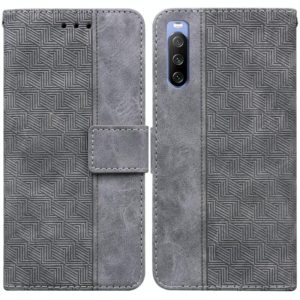 For Sony Xperia 10 III Geometric Embossed Leather Phone Case(Grey) (OEM)