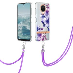 For Nokia G20/G10 Flowers Series TPU Phone Case with Lanyard(Purple Begonia) (OEM)