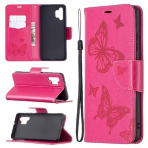 For Samsung Galaxy A32 4G Two Butterflies Embossing Pattern Horizontal Flip Leather Case with Holder & Card Slot & Wallet & Lanyard(Rose Red) (OEM)