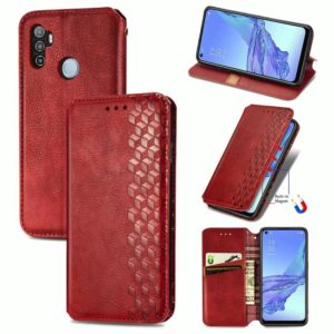 For Oppo A53 2020 Cubic Grid Pressed Horizontal Flip Magnetic PU Leather Case with Holder & Card Slots & Wallet(Red) (OEM)