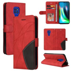 For Motorola Moto G9 Play Dual-color Splicing Horizontal Flip PU Leather Case with Holder & Card Slots & Wallet(Red) (OEM)