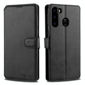 For Samsung Galaxy A21 AZNS Calf Texture Horizontal Flip Leather Case, with Holder & Card Slots & Wallet & Photo Frame(Black) (AZNS) (OEM)