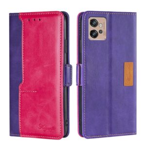 For Motorola Moto G32 4G Contrast Color Side Buckle Leather Phone Case(Purple + Rose Red) (OEM)