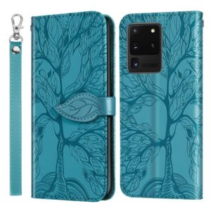 For Samsung Galaxy S20 Ultra Life of Tree Embossing Pattern Horizontal Flip Leather Case with Holder & Card Slot & Wallet & Photo Frame & Lanyard(Lake Blue) (OEM)