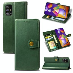 For Samsung Galaxy M31s Solid Color Leather Buckle Phone Case with Lanyard & Photo Frame & Card Slot & Wallet & Stand Function(Green) (OEM)