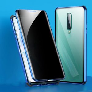 For OnePlus 8 Four-corner Shockproof Anti-peeping Magnetic Metal Frame Double-sided Tempered Glass Case(Blue) (OEM)