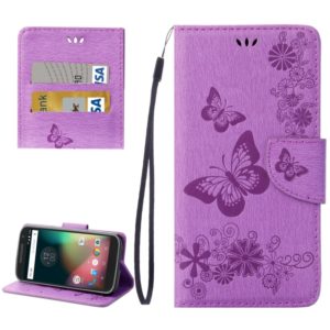 For Motorola Moto G (4rd gen) Plus Pressed Flowers Butterfly Pattern Leather Case with Holder & Card Slots & Wallet(Purple) (OEM)