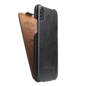 For iPhone X / XS Fierre Shann Retro Oil Wax Texture Vertical Flip PU Leather Case(Black) (OEM)