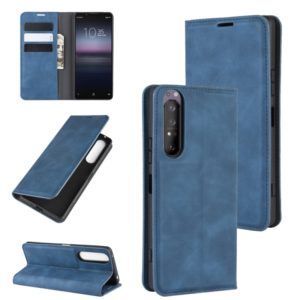 For Sony Xperia 1 II Retro-skin Business Magnetic Suction Leather Case with Holder & Card Slots & Wallet(Dark Blue) (OEM)