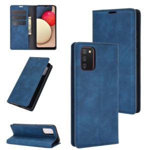 For Samsung Galaxy A02s (EU Version) Retro-skin Business Magnetic Suction Leather Case with Holder & Card Slots & Wallet(Dark Blue) (OEM)