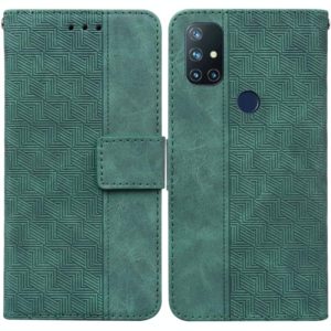 For OnePlus Nord N10 5G Geometric Embossed Leather Phone Case(Green) (OEM)