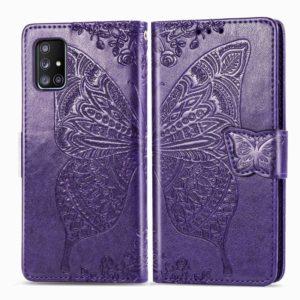 For Galaxy A51 5G Butterfly Love Flower Embossed Horizontal Flip Leather Case with Bracket / Card Slot / Wallet / Lanyard(Dark Purple) (OEM)