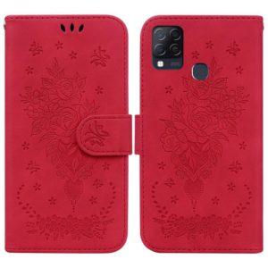 For Infinix Hot 10s / Hot 10T Butterfly Rose Embossed Leather Phone Case(Red) (OEM)