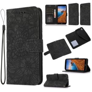 For Xiaomi Redmi 7A Skin Feel Embossed Sunflower Horizontal Flip Leather Case with Holder & Card Slots & Wallet & Lanyard(Black) (OEM)