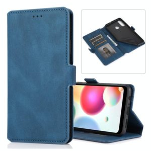 For Samsung Galaxy A21 Retro Magnetic Closing Clasp Horizontal Flip Leather Case with Holder & Card Slots & Photo Frame & Wallet(Navy Blue) (OEM)