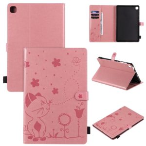 For Samsung Galaxy S6 Lite P610 Cat Bee Embossing Pattern Shockproof Table PC Protective Horizontal Flip Leather Case with Holder & Card Slots & Wallet & Pen Slot & Wake-up / Sleep Function(Pink) (OEM)