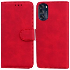 For Motorola Moto G 2022 Skin Feel Pure Color Flip Leather Phone Case(Red) (OEM)